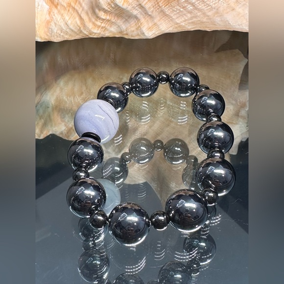 (JOYHANNAH) TERAHERTZ + CHALCEDONY NATURAL STONES  BRACELET size 7” - Picture 4 of 11